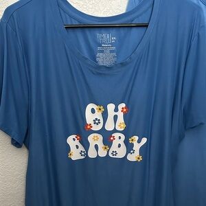 Time and Tru Blue Tee with 'Oh Baby' Floral Design